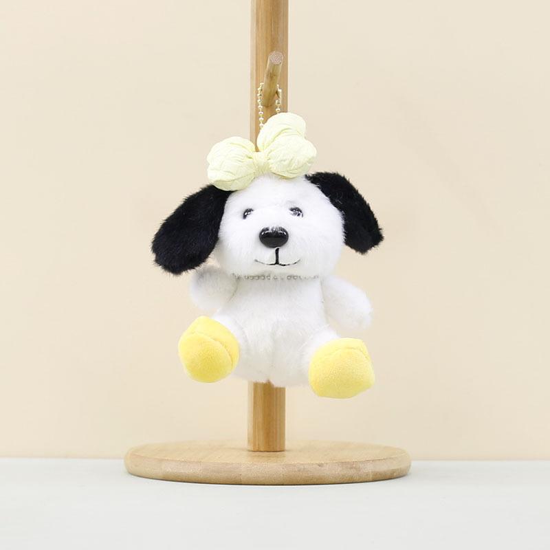 Dog Plush Playful Keychain With Cute Bow Design Adorable Soft Toy Doll In Pink Yellow Green Purple