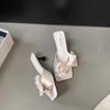 Korean version of high-end skirt slippers 2025 new bow versatile stiletto gentle fairy style high heels