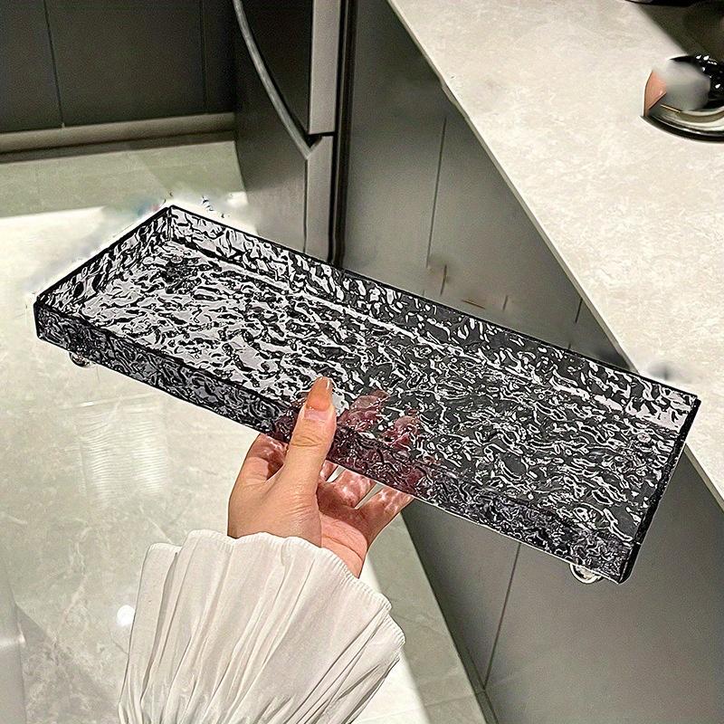 

1 шт. S/L большой емкости настольный поднос для хранения, прозрачный акриловый поднос с текстурой ледника, органайзер для закусок и всякой всячины, подходит для туалетного столика, ванных комнат. S