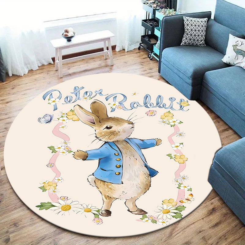 The Tale of Peter Rabbit Round Area Rug,Carpet Rug for Living Room Bedroom Sofa Playroom Decor,Non-slip Floor Mat