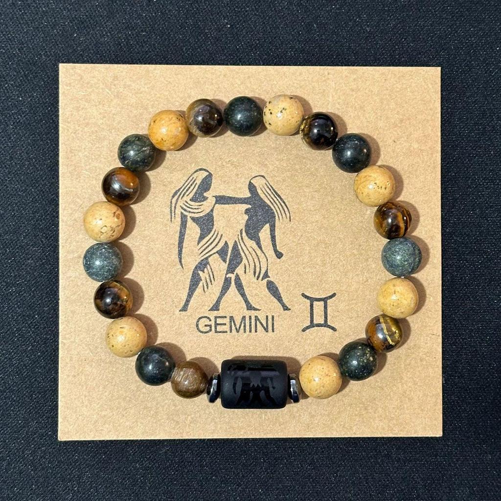 Twelve Constellations Elastic Bracelet with Tiger Eye and Agate Beads