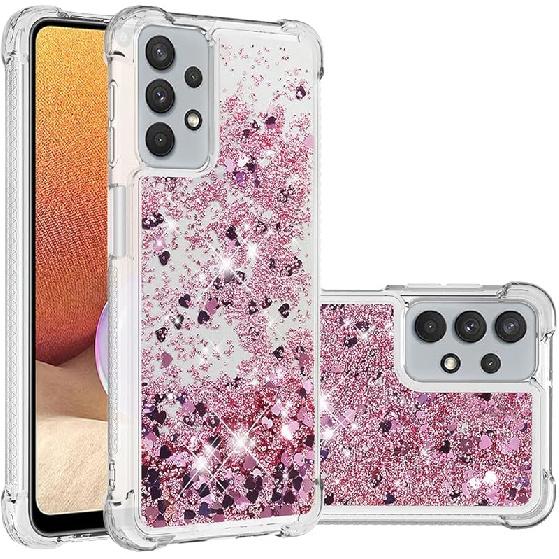 Compatible with Samsung Galaxy A32 5G Case Glitter Cute Clear Phone Case Floating Quicksand Shockproof Protective Bumper Silicone TPU Case for