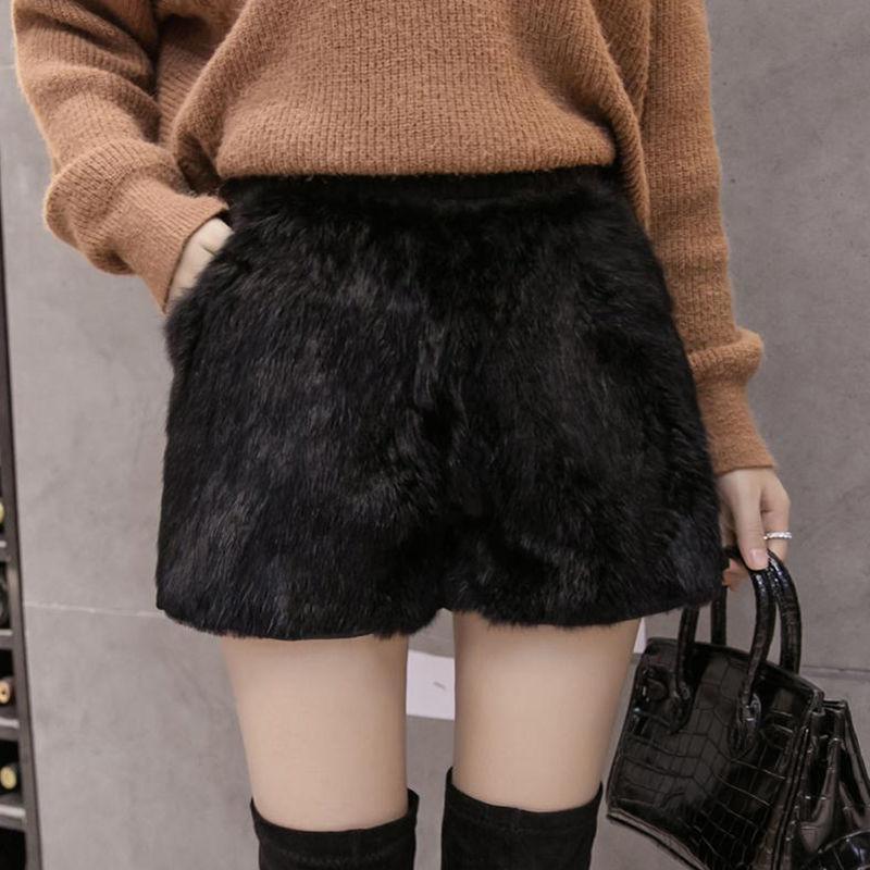 

Осень и Зима Шорты с высокой талией, облегающие, теплые с толстым мехом для женщин, верхняя одежда, эластичные, вязаные повседневные брюки из искусственной норки, брюки для носки под сапоги 3XL