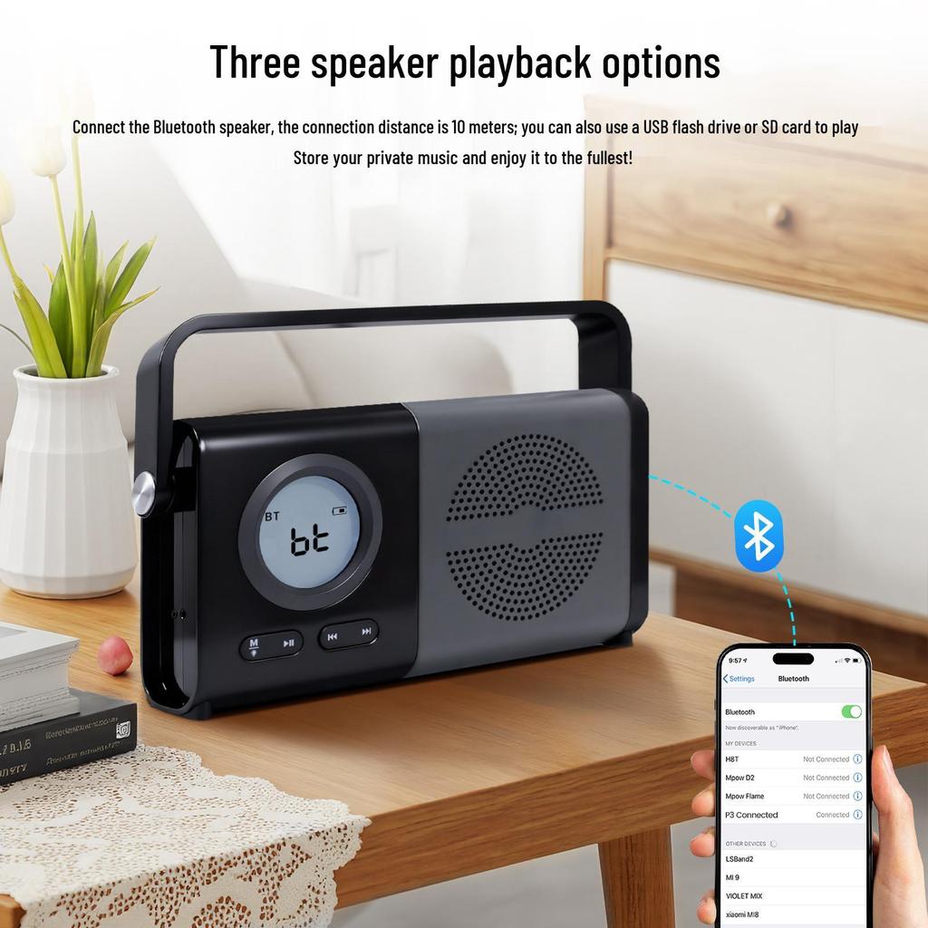 Compact Bluetooth Radio Speaker with Digital Display, USB, TF Card Slot - Ideal for Seniors