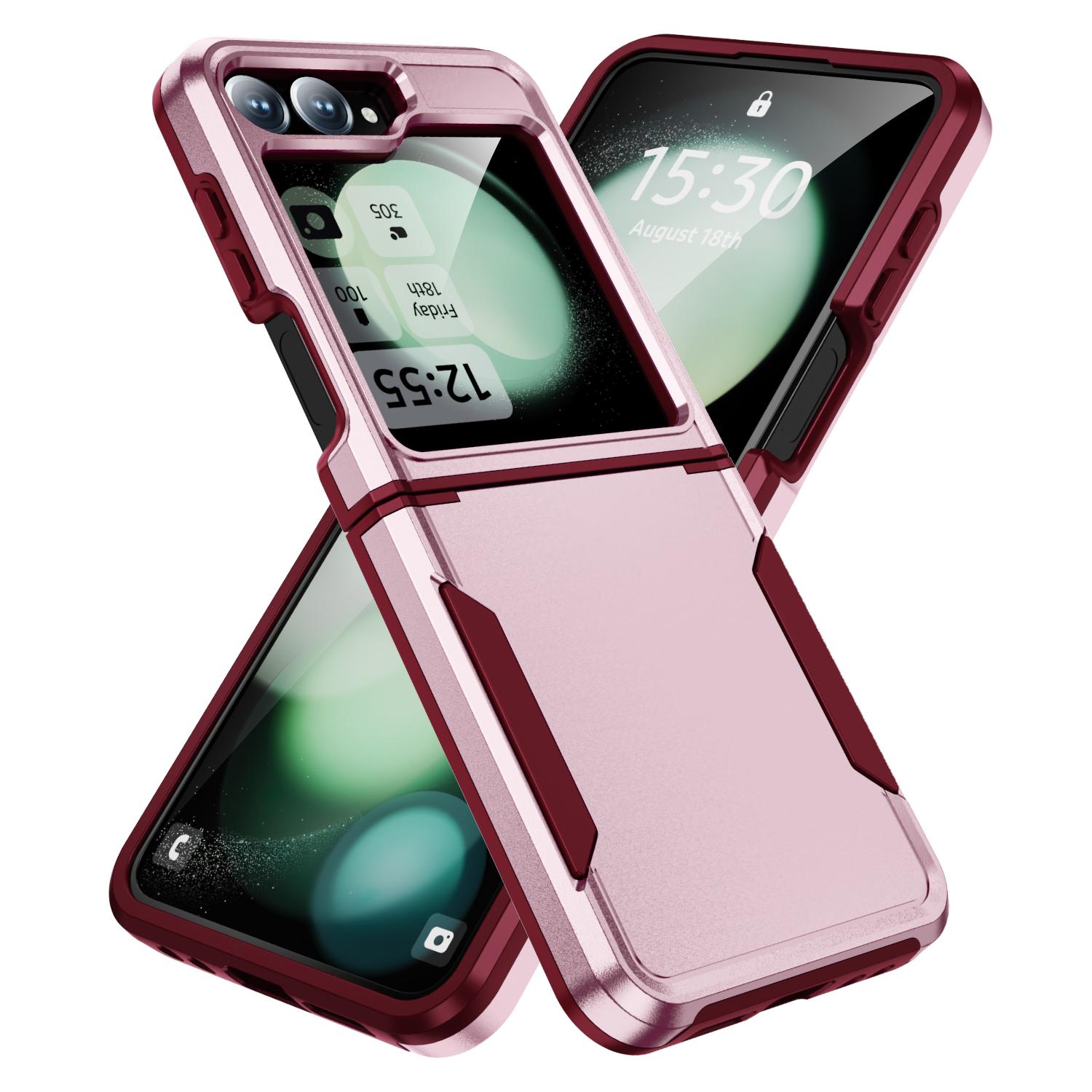 

For Samsung Galaxy Z Flip6 5G Case PC+TPU Military Grade Drop Protective Phone Cover Pink+Rose