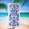 1 Stück Exotischer Mikrofaser-Strandschal - Leichte, schnelltrocknende Handtuch mit Bohemian-Blau-Blumenmustern, Saugfähig für Poolseite & Urlaub