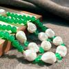 Vintage Autumn And Winter Natural Vitreous Chalcedony Agate Artificial Baroque Pearl Sweater Chain Necklace