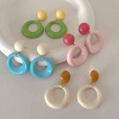 Hong Kong Retro Oval Acrylic Geometric Earrings with S925 Silver Needle