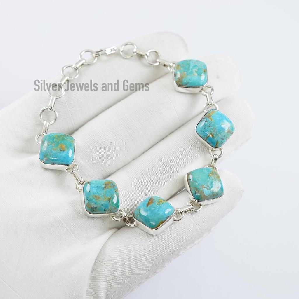 Natural Turquoise Bracelet, 925 Sterling Silver Bracelet, Arizona Turquoise Bracelet , Handmade Light Weight Bracelet, Birthday Gift