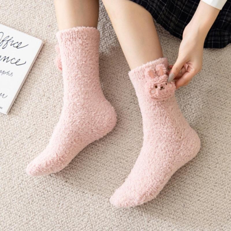 Japanese Women Girl Cute Coral Fleece Slipper Socks 3D Stuffed Animal Doll Thick Warm Thermal Fuzzy Floor Sleeping Socks