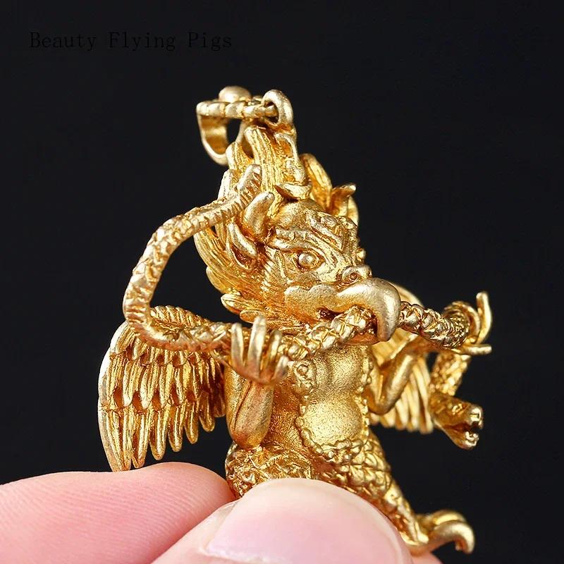 1PCS Tibetan Nepal Pure Copper Golden Winged Bird Pendant Tantric Artifact Personalized Portable Pendant Men's Necklace