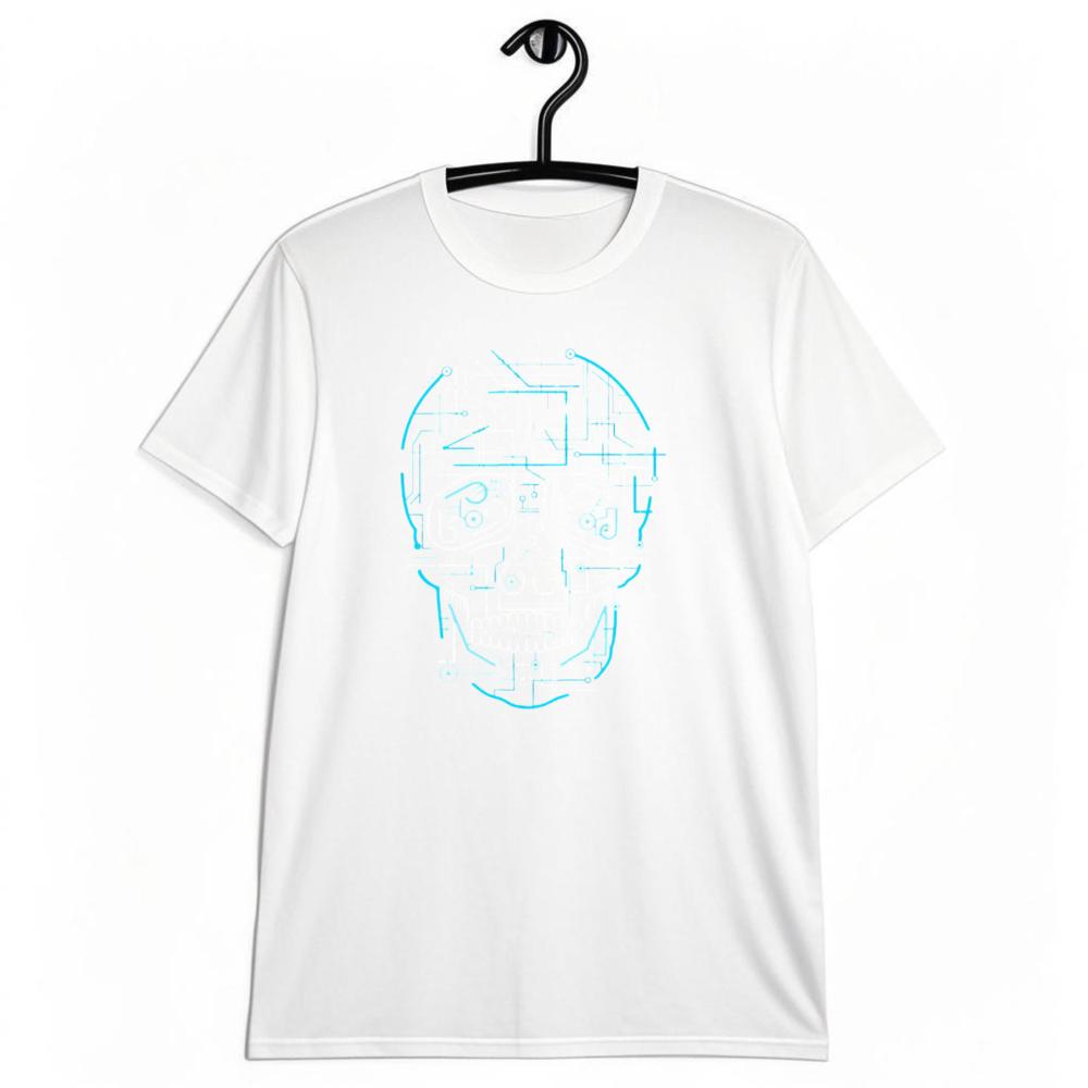 Futuristic Style Circuit Skull TShirt Neon Blue Techwear Skeleton Graphic Tee Edgy Futuristic Casual Shirt SciFi Lovers Gift T S