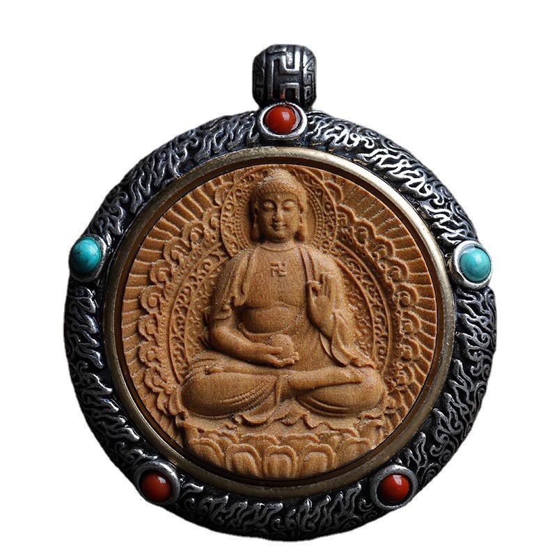 Indian Sandalwood Zodiac Guardian Pendant - Retro Chinese Style Sweater Chain