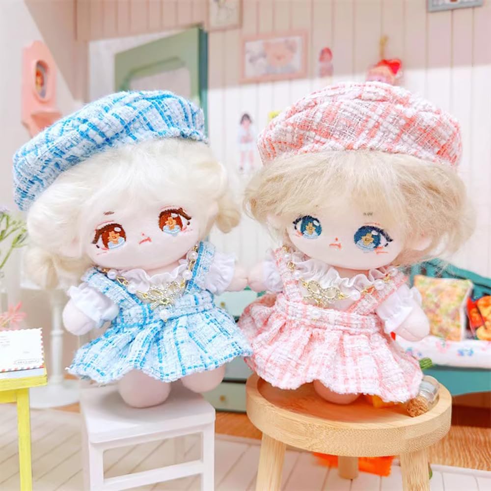 Niannyyhouse 10cm~15cm Vestiti di Peluche Cappello Camicia Bianca Gonna Accessori Bambola di Cotone Vestire (blu)