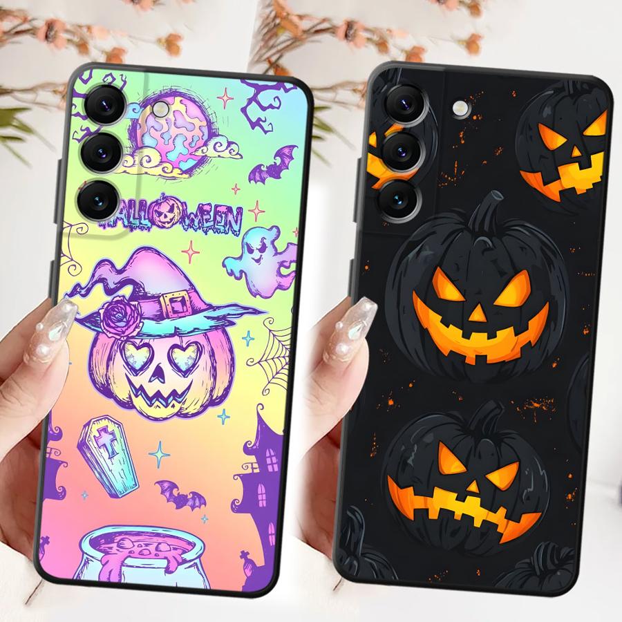 Black Soft Phone Cover Case for Samsung Galaxy A25 A71 A24 A55 A35 A26 A72 A36 A51 A73 A32 A23 A53 A22 A52 A41 Halloween Pumpkin