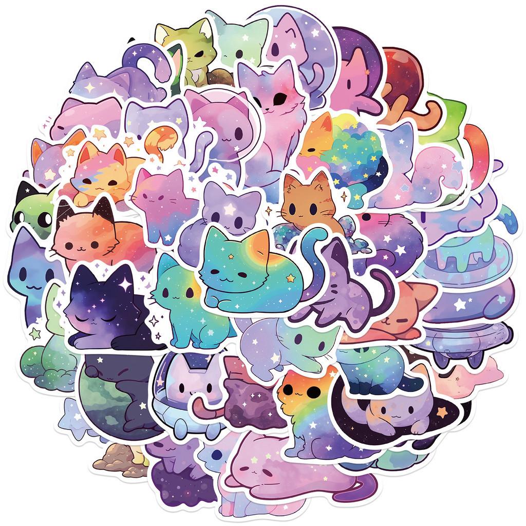 Colorful Starry Sky Cat Graffiti Stickers Decor For Guitar Notebook Luggage Diy Waterproof Decals Wholesale