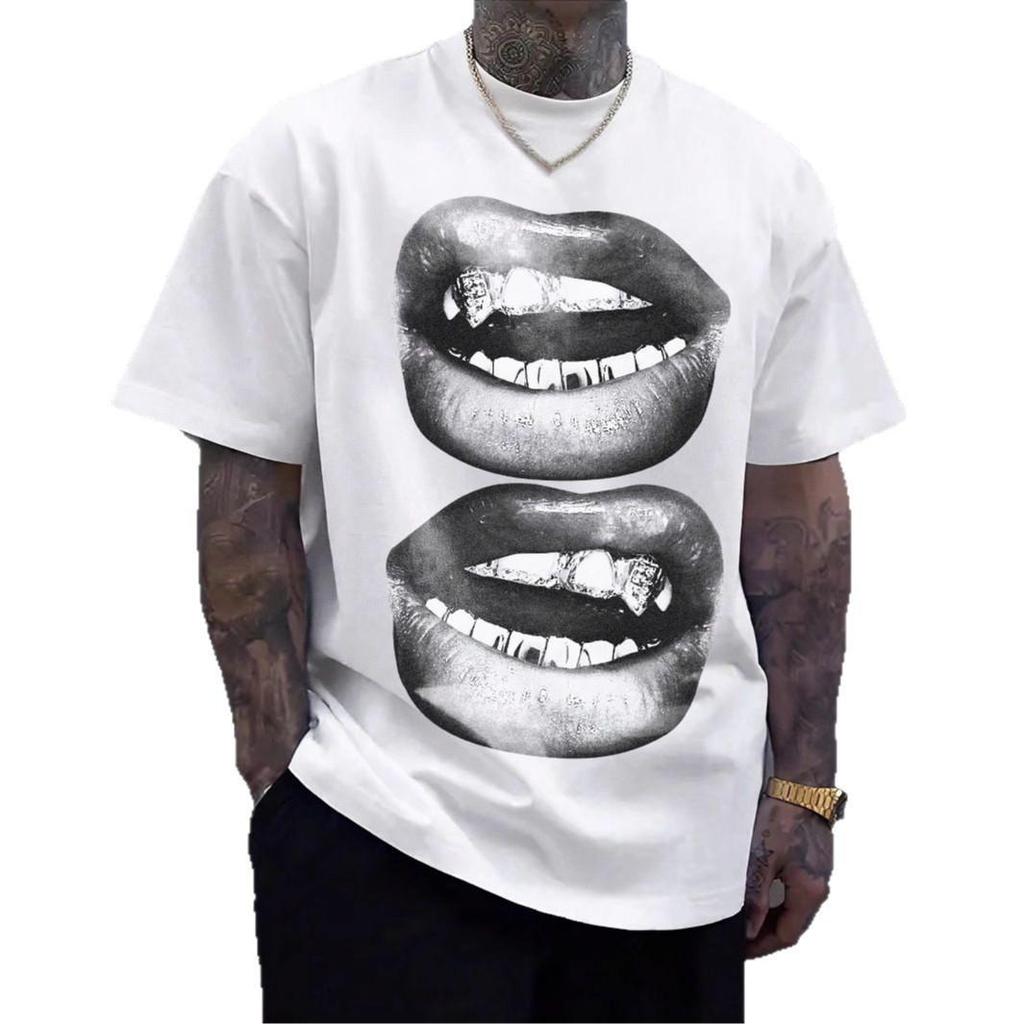 Trendy Cross-Border Tooth Drill Hip-Hop Short-Sleeve T-Shirt - Creative Streetwear for Couples