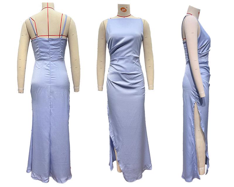 2025 Spring/Summer Women's Backless Slit Midi Dress with Spaghetti Straps