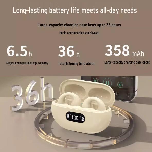 2025 New Wireless Air Conduction Ear Clip Headphones for Sports Running - Unisex In-Ear High-End Bluetooth