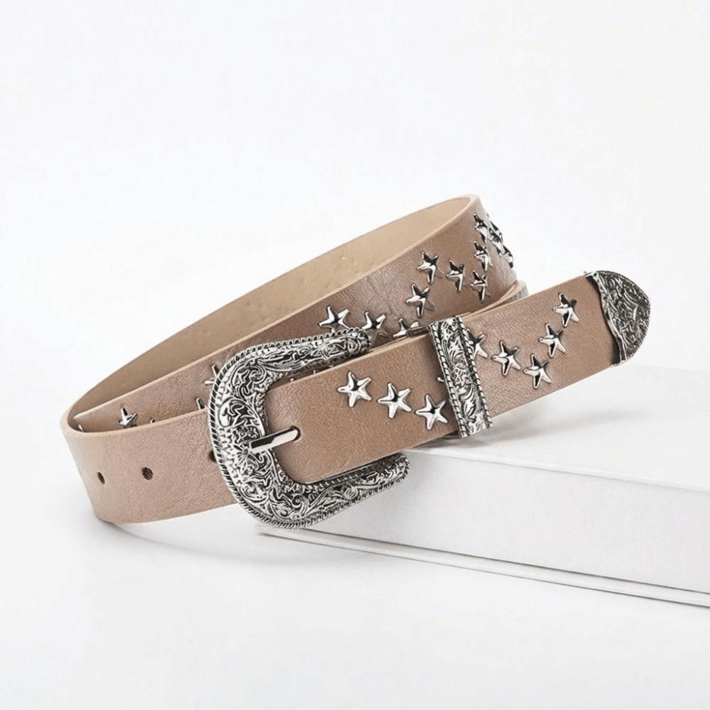 Solid Color Western Studded Belt Gothic Star Waistband Trouser Belt Y2K Punk Belt Unisex