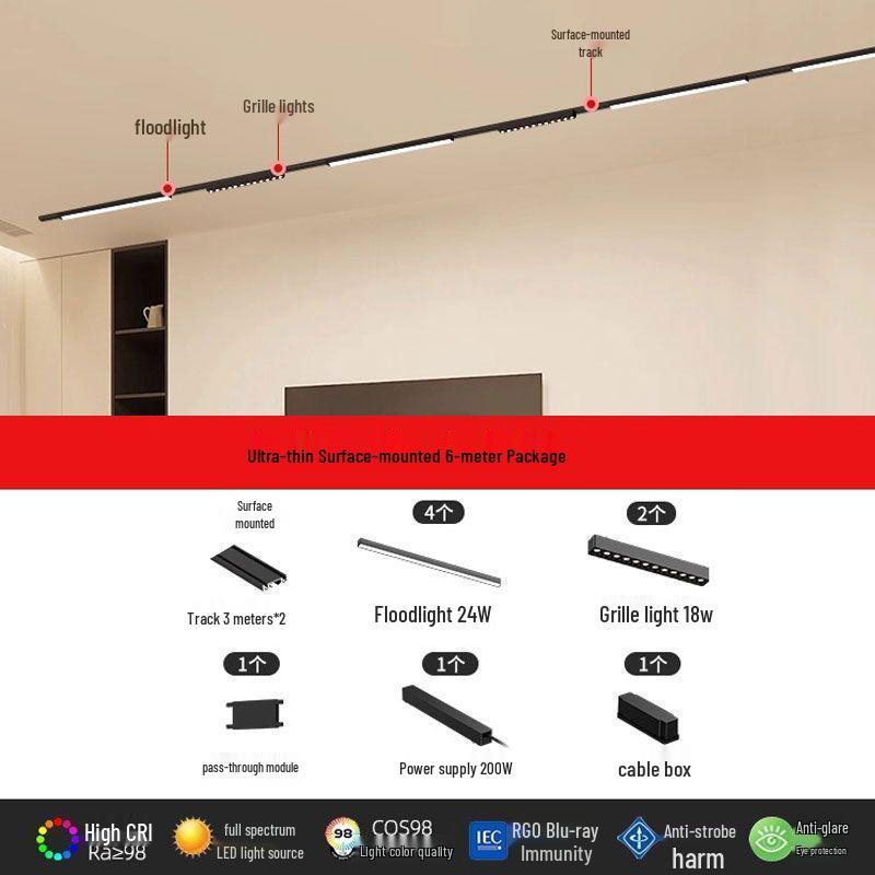 Ultra-Thin Surface-Mounted Magnetic Track Light Set for Living & Dining Rooms