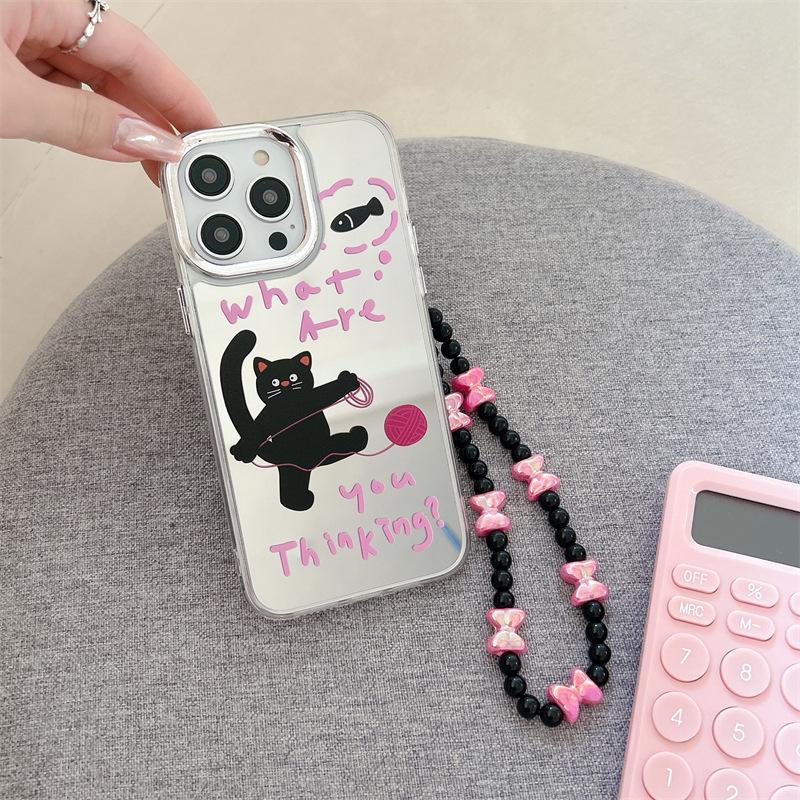 Zhitai iPhone 15/14 Pro Case: Three-in-One Cartoon Mirror with Phone Chain