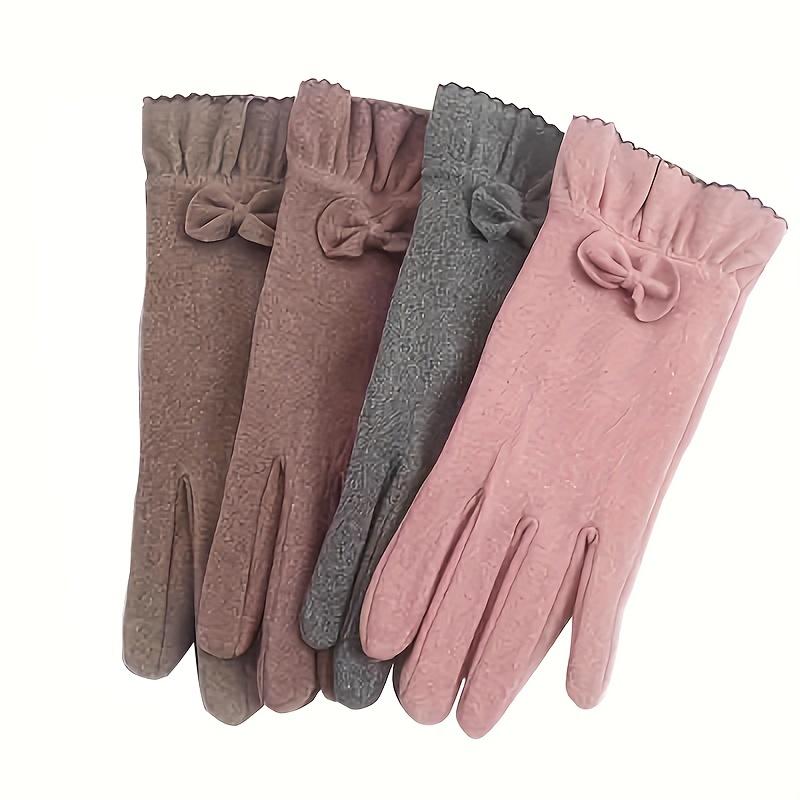 Women's Elegant Gloves Warm, Stretchy & Comfortable | Ruffled Cuff with Bow Detail | Cold-Weather Protection | Hand Washable