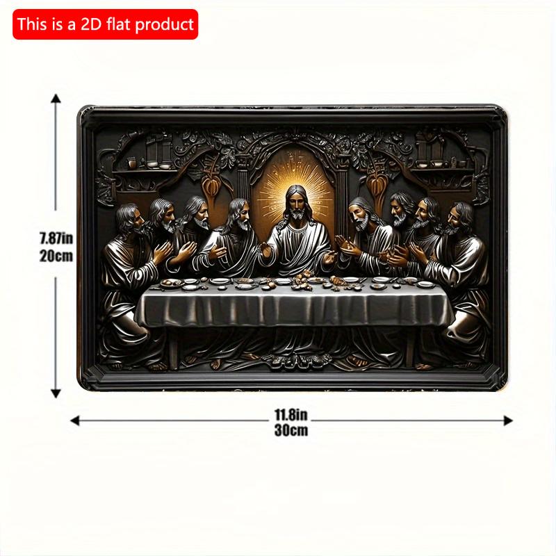 2d Flat 30*20cm, Last Supper Wooden Wall Art Sign, Elegant Black Wooden Decor with Religious Scene, Wooden Material, for Home, Kitchen, Bedroom, Bar.