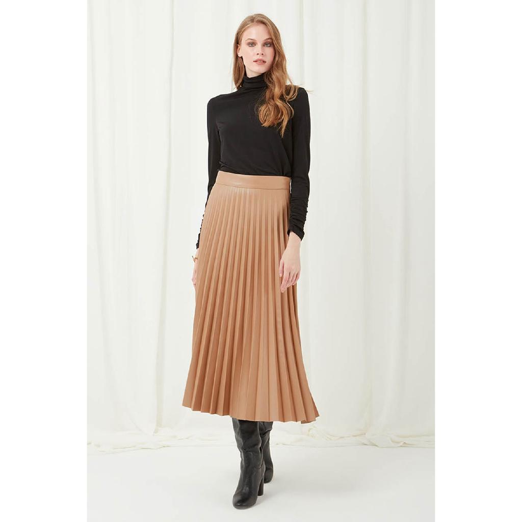Fusta neagră plisată pentru femei, medie, simplă - 23036