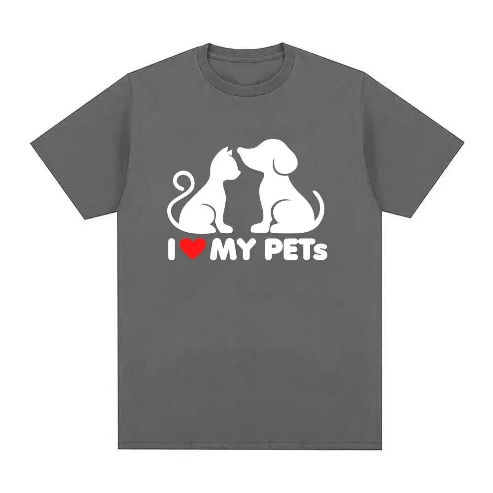 2024 Повседневная уличная одежда Повседневная футболка унисекс Хлопковая футболка с коротким рукавом Модные женские футболки Интересные рубашки с принтом кошек LOVE Dogs унисекс 4XL 2228₽