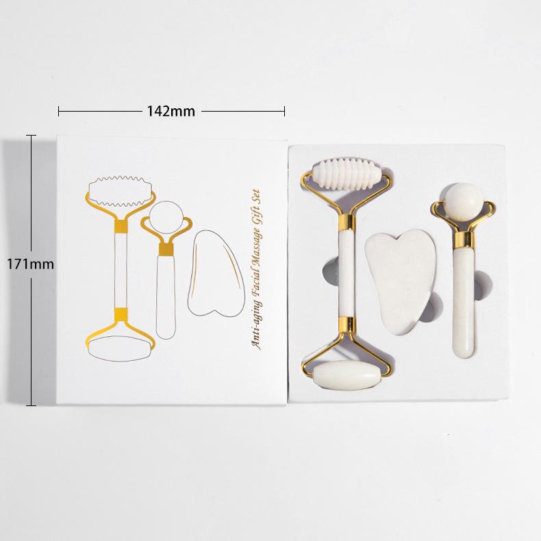 Natural White Marble Face & Eye Massage Stick Roller Set