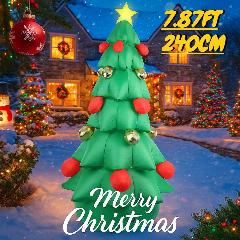7.87FT Inflatable Toy Christmas Tree LED Lit Xmas Yard Lawn Garden Party Decoration Xmas Home Supplies Ornament Festive Gift