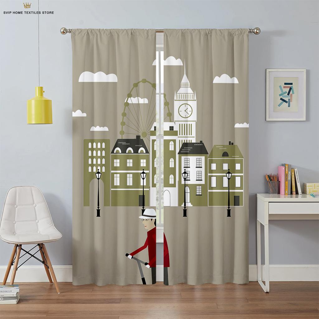 City Night View Building 3d Printing Curtains Living Room Study Bedroom Blackout Curtains High Quality Black Silk Material 2 Pcs