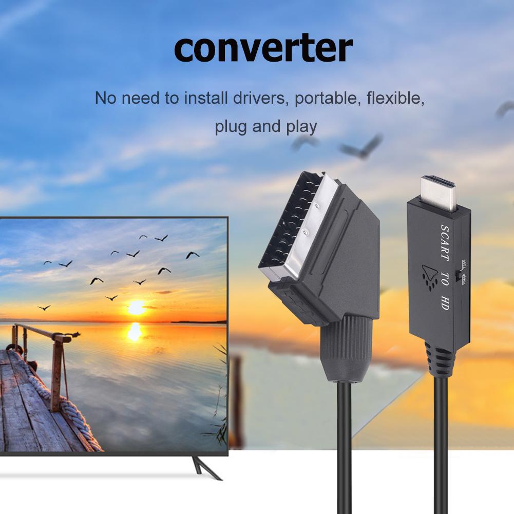 1m Switch Converter Scart To HDMI-compatible 1080P Video Converter Adapter DC 5V Micro USB Cable Accessories for Set-top Box