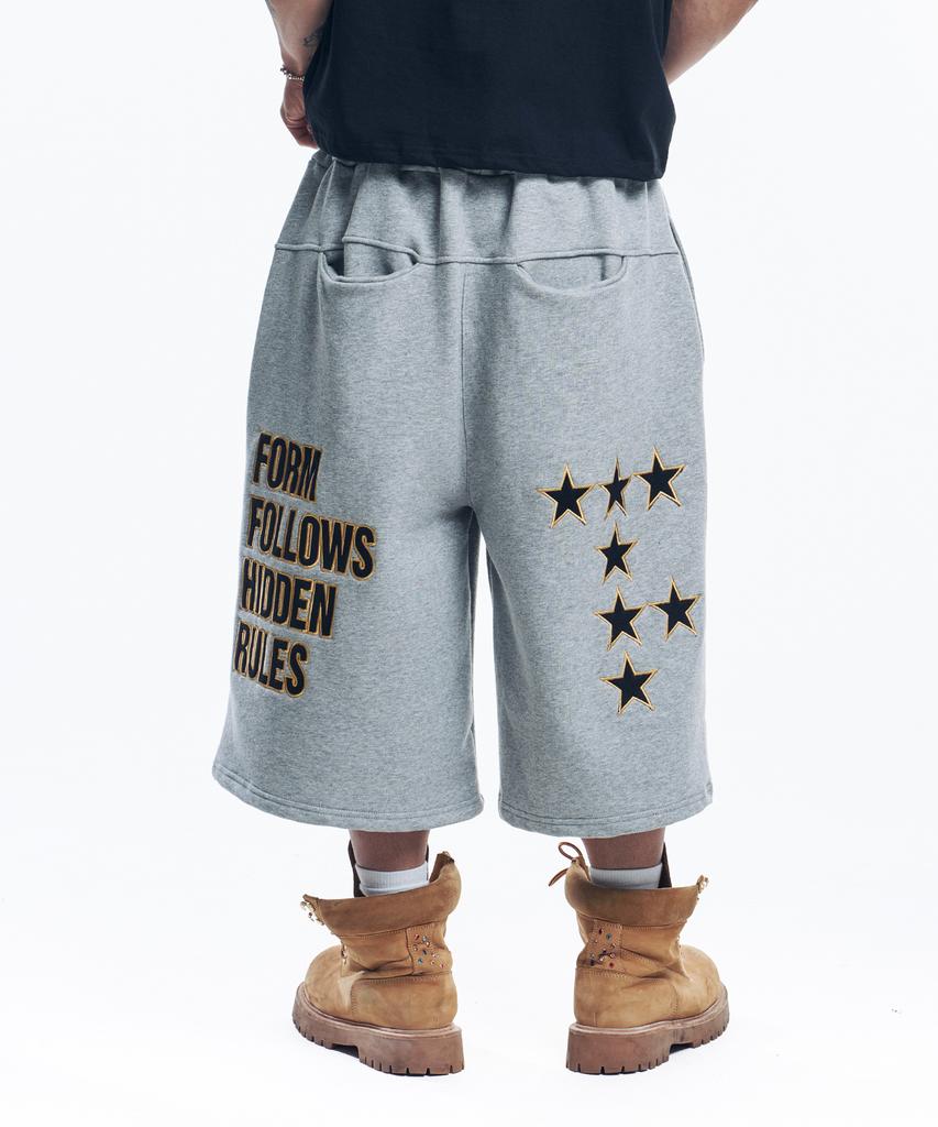 EASY NO EASY Star Lettering Patch Bermuda Sweatpants - Gray