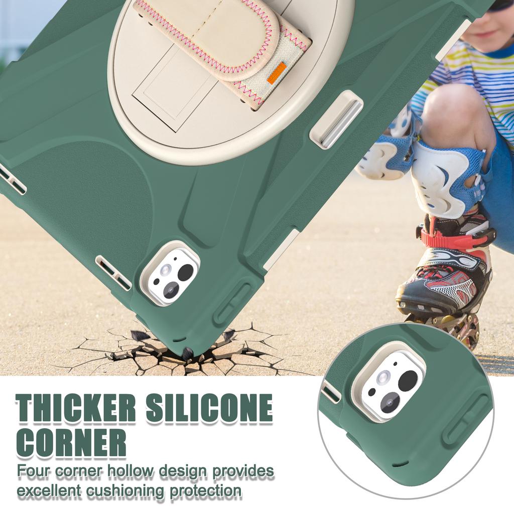 For iPad Pro 11 (2025)/11 (2024) Case Rotary Kickstand PC+Silicone Hand Strap Tablet Cover