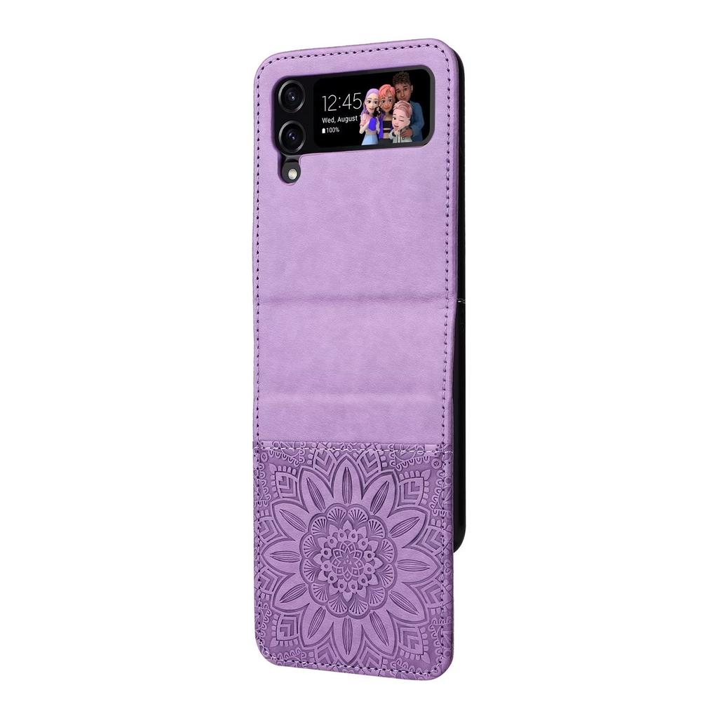 Suitable for Samsung Z Flip4 Mobile Phone Case Z Flip3 Folding Mobile Phone Solid Color Embossed Insert Card Anti-drop Protective Case