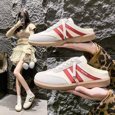 Baotou Half Slippers Women's 2025 Summer New Korean Version Color Matching Flat Heel Lazy Shoes Casual Foot Cover German Training Single Shoes Women