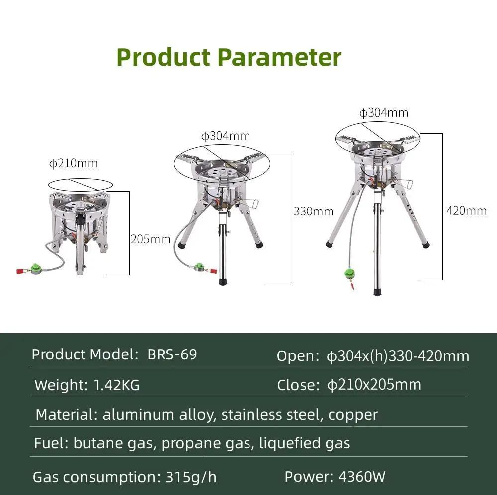 4360W High Power Outdoor Gas Stove Adjustable Height Foldable Gas Burner Camping Picnic Windproof Stove Cooking Accessory