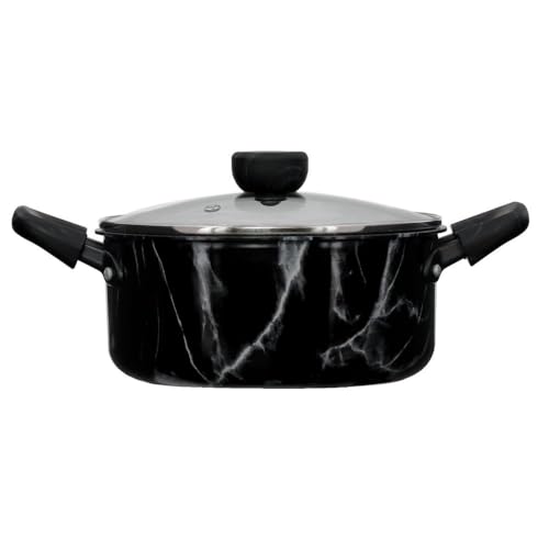 Bestco NX-152 Marble Kitchen 20cm Casserole Saucepan, Black, Marble Pattern, Induction/Gas Cookware