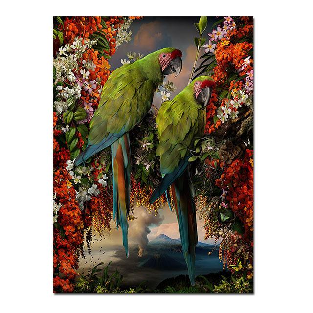 Nordic Posters Beautiful Macaw Parrot In Flowers Canvas Painting Colorful Birds Wall Art Prints Room Wall Decorative Painting
