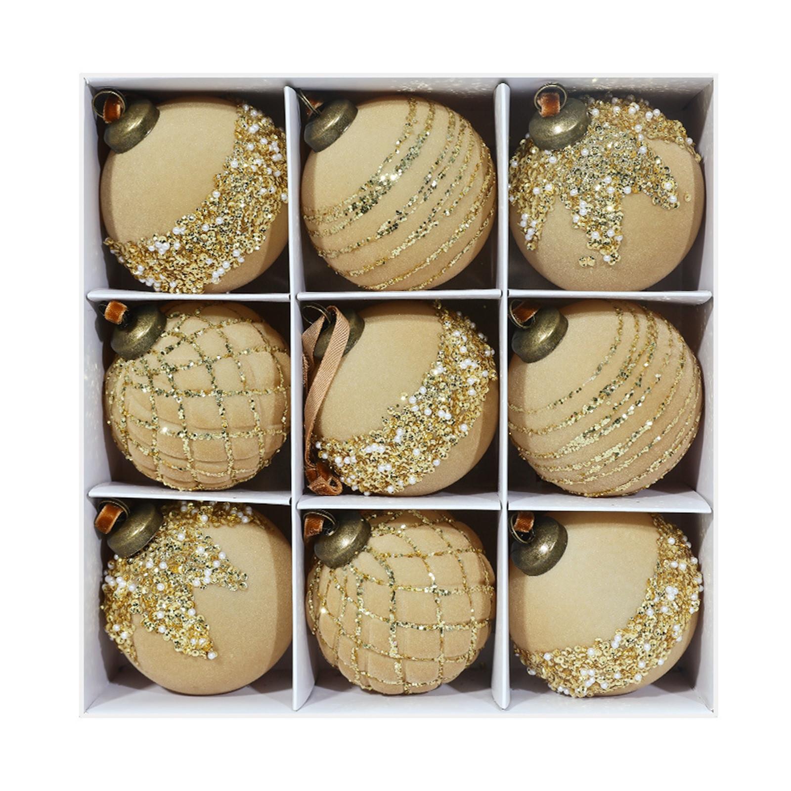 

Lamp-painted Plastic Christmas Tree Decorative Hanging Ornaments, 8cm 9pcs Flocked Christmas Ball Set One Size хакі