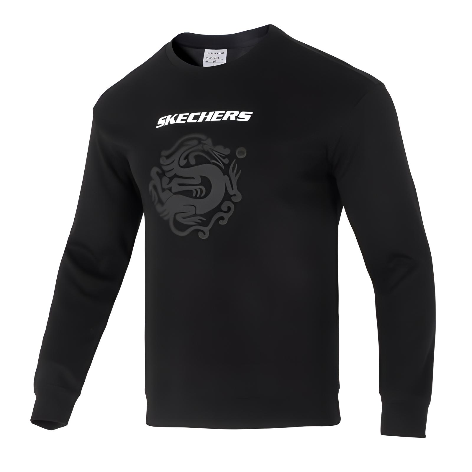 Skechers Fashion Sports Series Loose Round Neck Letter Long Sleeve Sweatshirt Unisex sweatshirt Black P124U033-01TS M