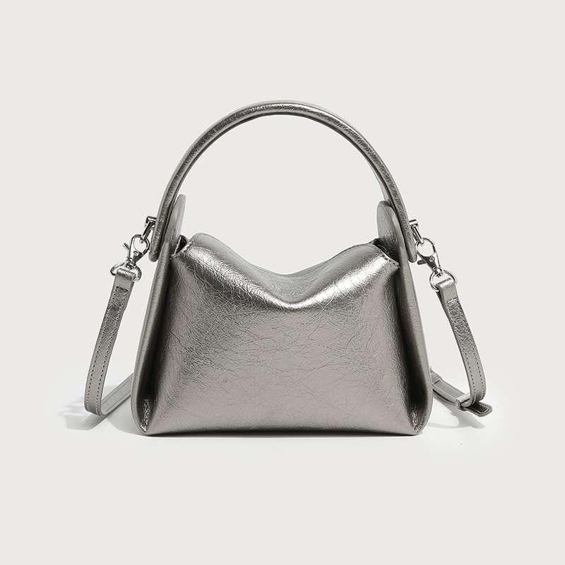 

Bag Women s Leather Fancy White Small Handbag Silver [burst crack]]