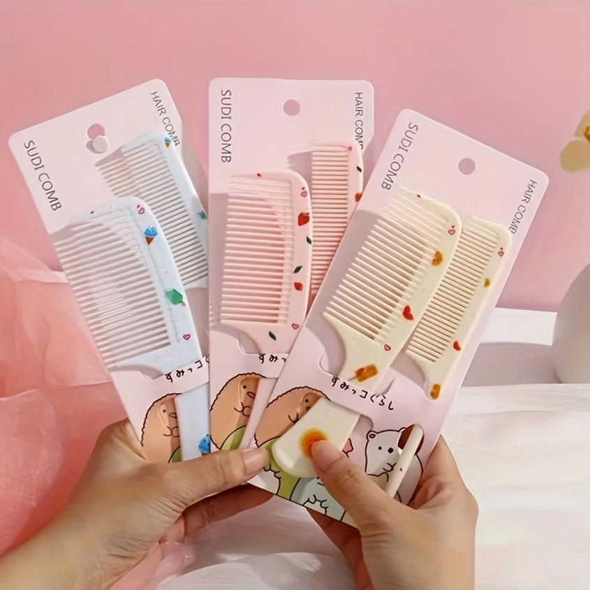 2pcs Vibrant Fruit Pattern Hairbrush Set - Durable ABS Plastic Rat Tail Comb with Fine Teeth & Wide Tooth Brush for Smooth Styling