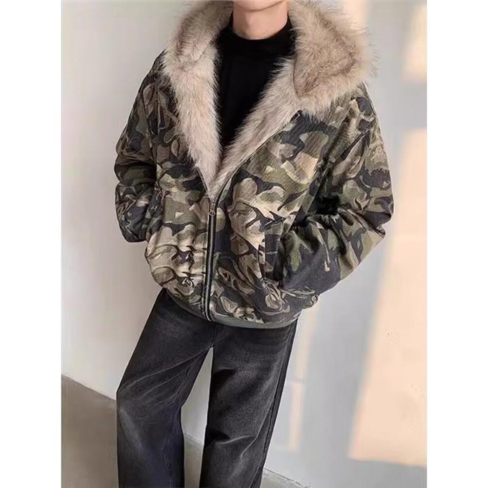 Men s Retro Camouflage Hooded Cotton Jacket - Autumn/Winter Unisex BF Style 2X-Large