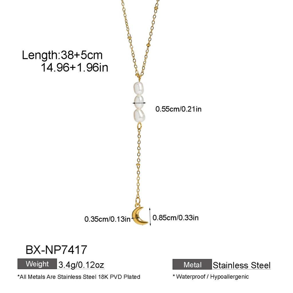 Elegant Y-Shaped Ocean Element Titanium Necklace, 18K Gold Plated, Fashionable Vacation Style for Women