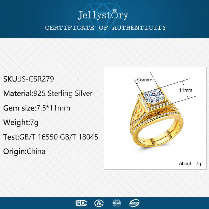 Lindon Luxury  Sterling  Ring with Square Shape AAA Zircon Gemstone Fine Jewelry Gold Color Ring for Female Wedding