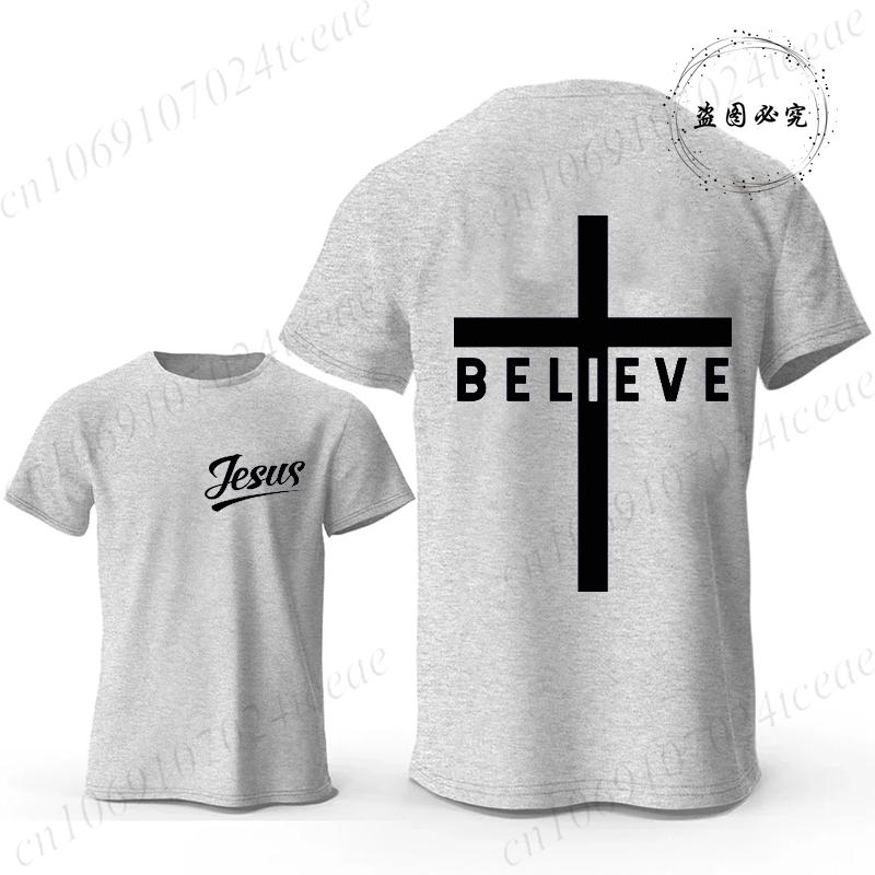 Believe Cross Jesus Creative Fashion Men's T-shirts Christian Graphic Printed Tops Female Tshirts Casual Short Sleeved T-shirt