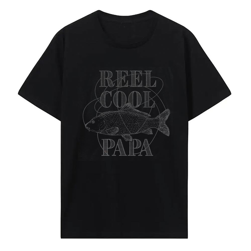 Crazy Dog Dad Fishing Shirts Funny Father's Day Reel Cool Dad Papa Grandpa T-Shirt 100% Cotton Short Sleeve Tops Tees